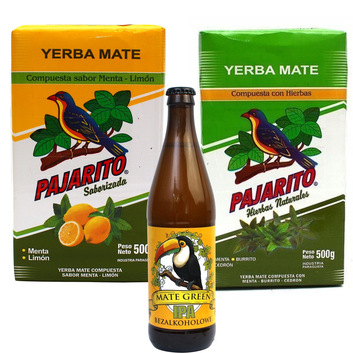 Yerba Mate Pajarito Limon + Hierbas 2 x 500g 1kg + Piwo IPA Guarana 500 ml