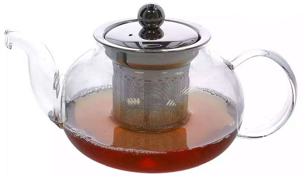 Szklany dzbanek z metalowym zaparzaczem do herbaty