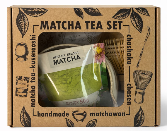 Zestaw Matcha Tea Set z ceramicznymi akcesoriami "Wydmy" handmade w pudełku na prezent