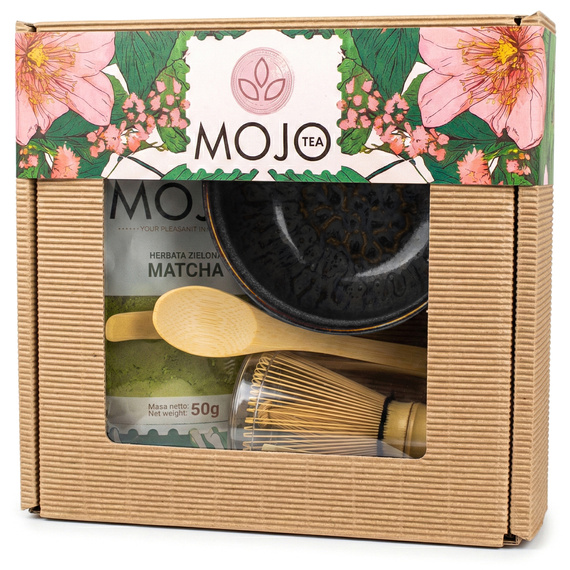 Zestaw Matcha MOJO TEA z bambusowymi akcesoriami  w pudełku prezentowym