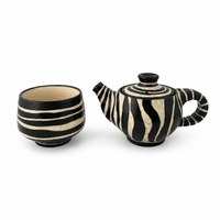 Miniaturowy ceramiczny zestaw do herbaty "Zebra" – ręcznie wykonany dzbanuszek i czarka 100 ml