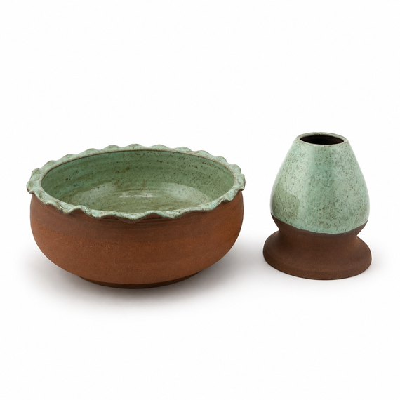 Ceramiczny zestaw do przygotowania herbaty Matcha - Miseczka i Podstawka pod Chasen 