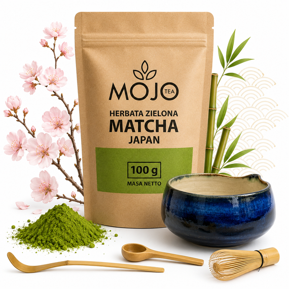 ZESTAW PREZENTOWY 5 SZT DO HERBATY MATCHA JAPAN 100g  ZESTAW PARZENIA ŁYŻKA 