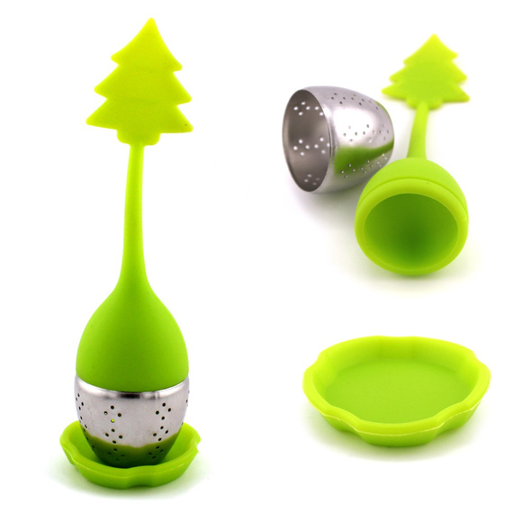 Zaparzacz do herbaty metalowo-silikonowy CHOINKA z podstawką