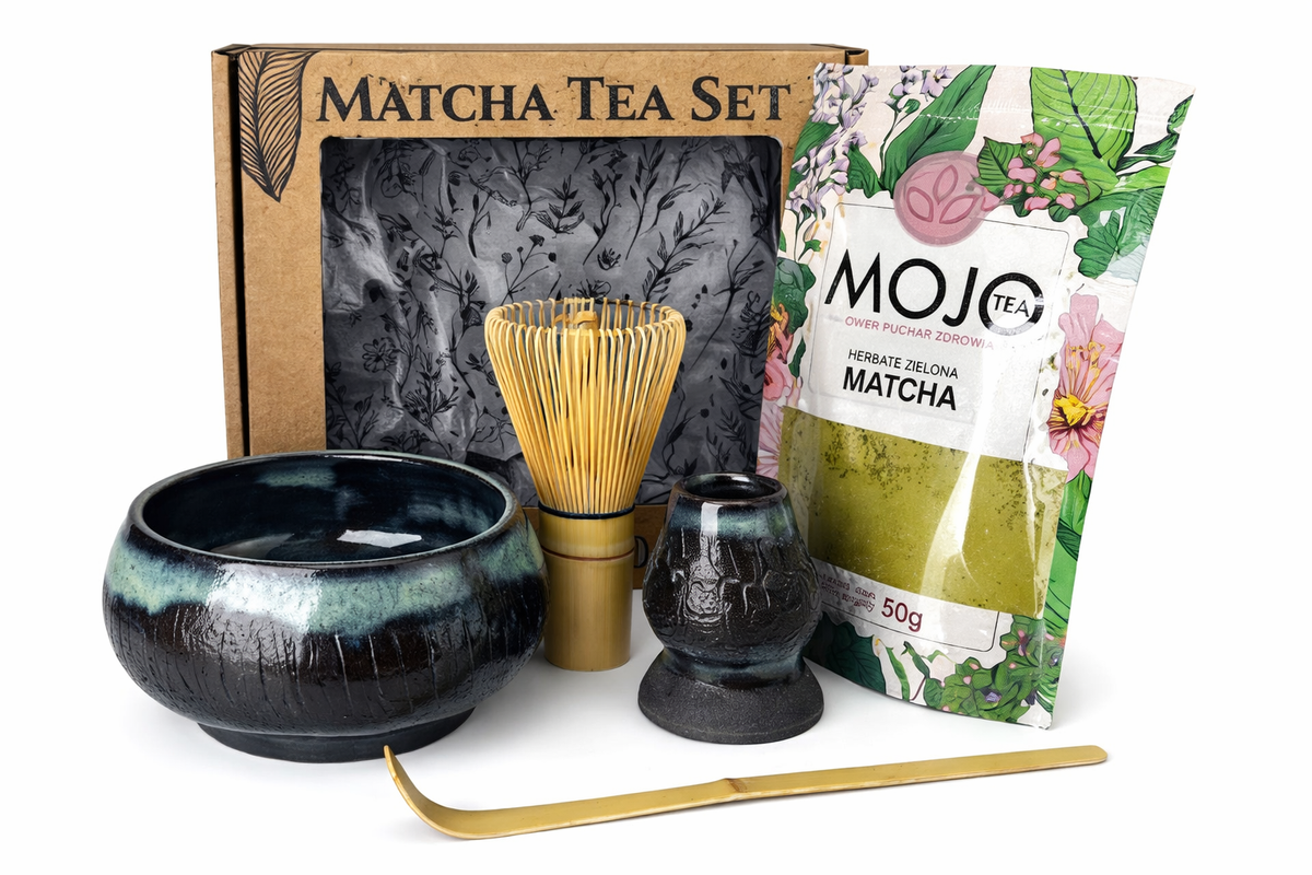Zestaw Matcha Tea Set "Spękana Ziemia" z ceramicznymi akcesoriami handmade w pudełku na prezent, 0.46 kg