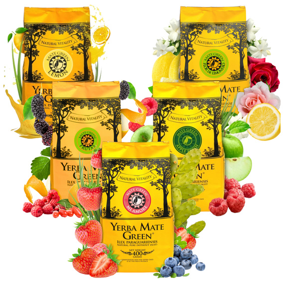 Zestaw Yerba Mate Green OWOCOWE 2kg [5x400g] - MOCNE! -23%!