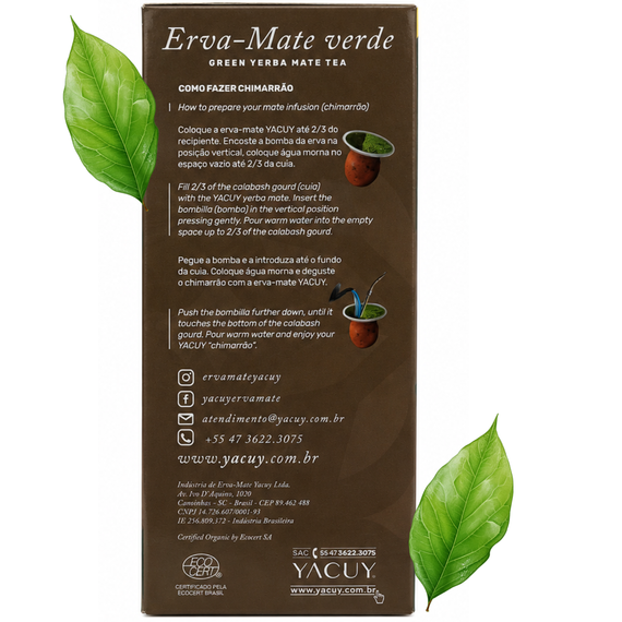 Yerba Mate Chimarrao  ORGANICA Yacuy Erva Mate Verde Green 500g
