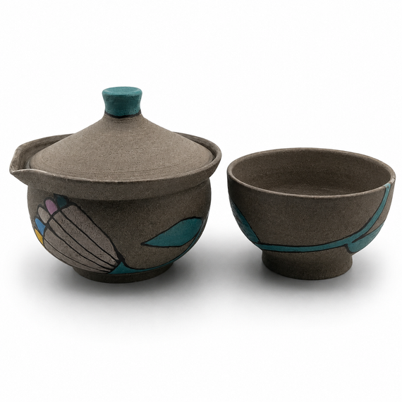 SHIBORIDASHI ceramiczny zestaw do herbat liściastych –  dzbanuszek i czarka handmade