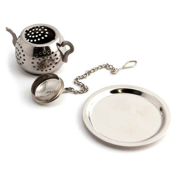 Metalowy zaparzacz do herbaty Czajniczek na łańcuszku z podstawką