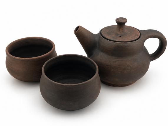 Tradycyjny zestaw ceramiczny do herbat liściastych - dzbanek oraz czarki