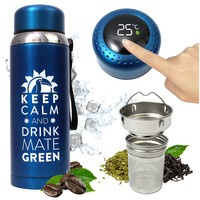 Termos 8.0 niebieski - z dużym sitkiem, termometrem i wyświetlaczem LED do yerba mate, kawy, herbaty 800ml