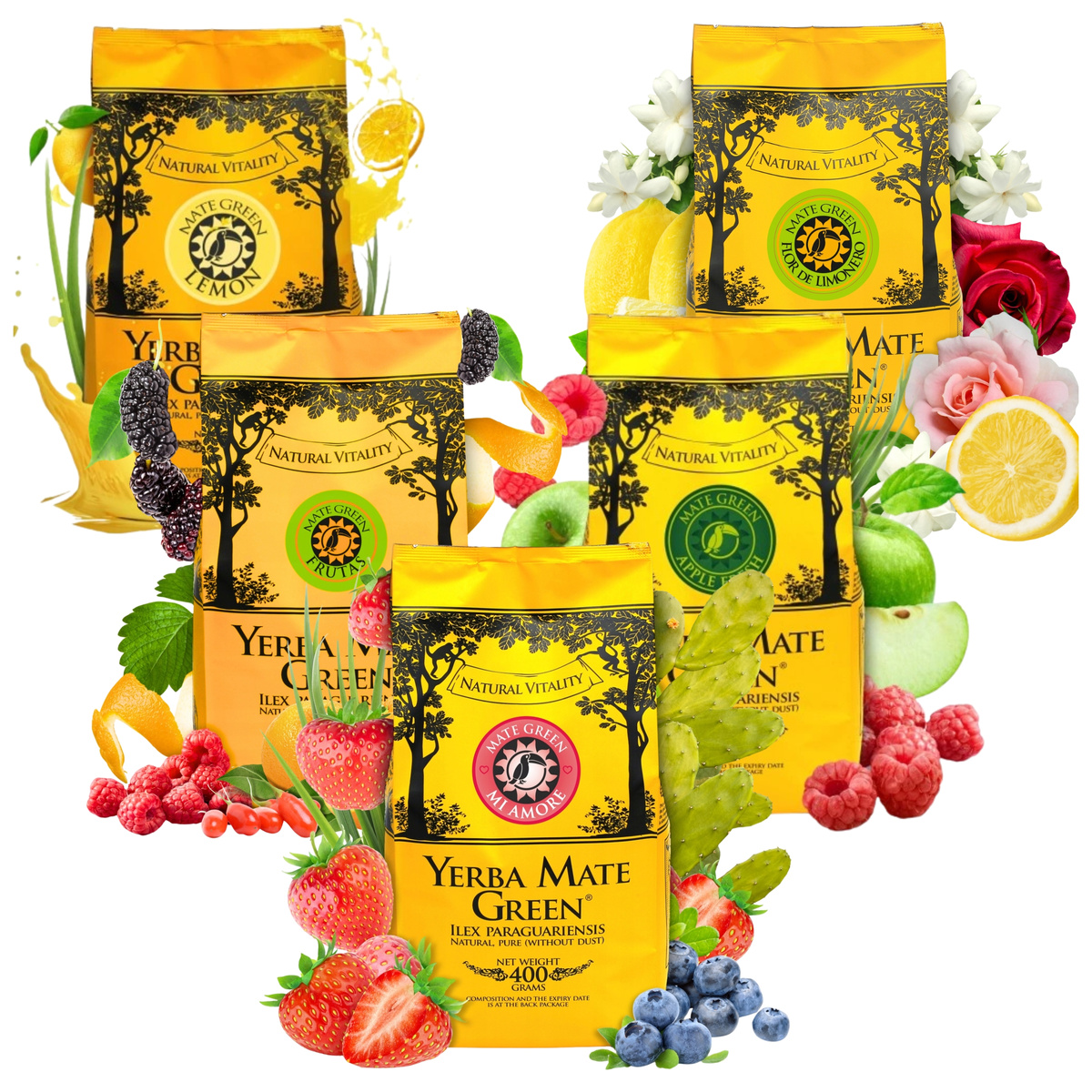 Zestaw Yerba Mate Green OWOCOWE 2kg [5x400g] - MOCNE! -23%!, 2 kg