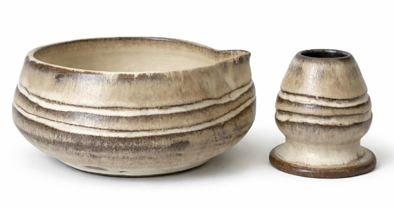 Ceramiczny zestaw do przygotowania herbaty Matcha - Miseczka i Podstawka pod Chasen 