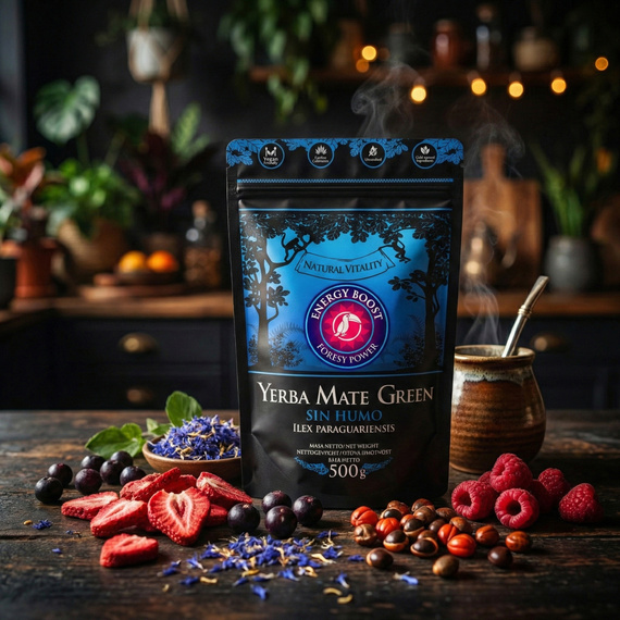 Yerba Mate Green Energy Boost 500g + Matero kamionkowe Aurora robione ręcznie, szkliwione i wypalane w piecu + Bombilla Blue