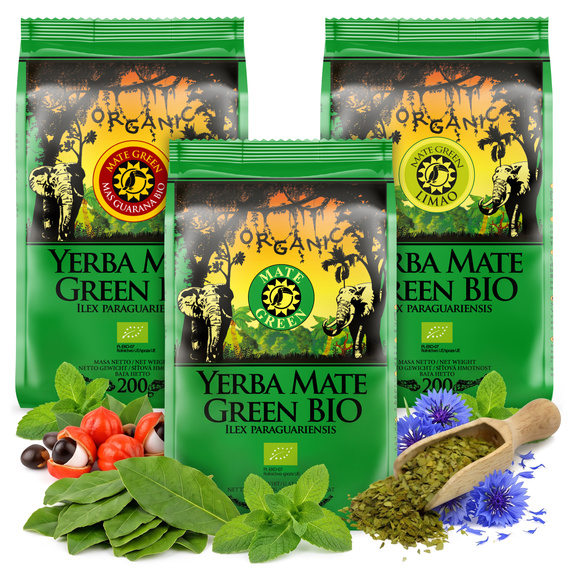 Zestaw Yerba Mate Green MIX BIO 3x 200g Guarana Despalada Limao