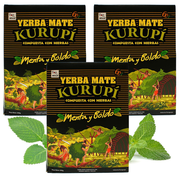 Yerba Mate KURUPI Menta Boldo 3x500g -TANIEJ! +GRATIS!