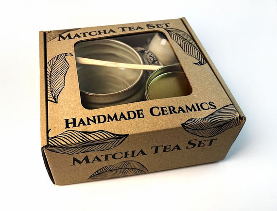Zestaw Matcha Tea Set "Śnieżka" z ceramicznymi akcesoriami handmade w pudełku na prezent