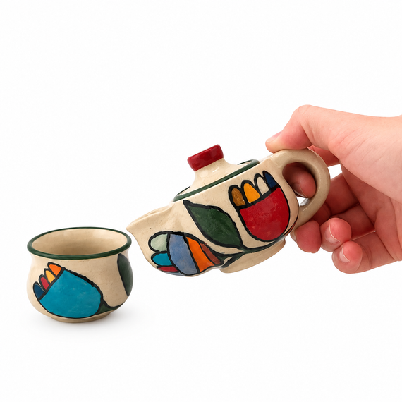 Miniaturowy ceramiczny zestaw do herbaty – ręcznie wykonany dzbanuszek i czarka 75 ml