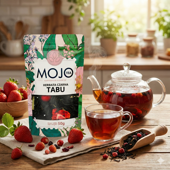 Zestaw Mojo Tea Herbata TABU z owocami + zaparzacz