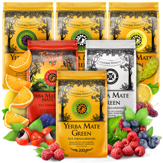 Zestaw Yerba Mate Green Limon Energia Guarana 1kg 5x200g + 200g GRATIS