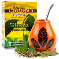 Zestaw yerba mate Colon Stewia 500g + Matero Luka Hoja Orange + Bombilla