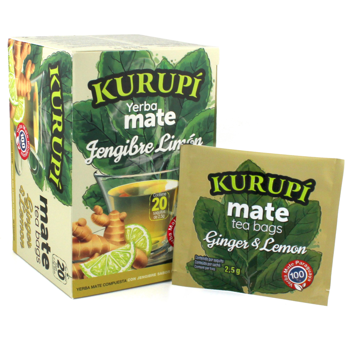 Yerba Mate Kurupi Cocido Ginger & Lemon - saszetki 20 x 2,5g, 0.07 kg