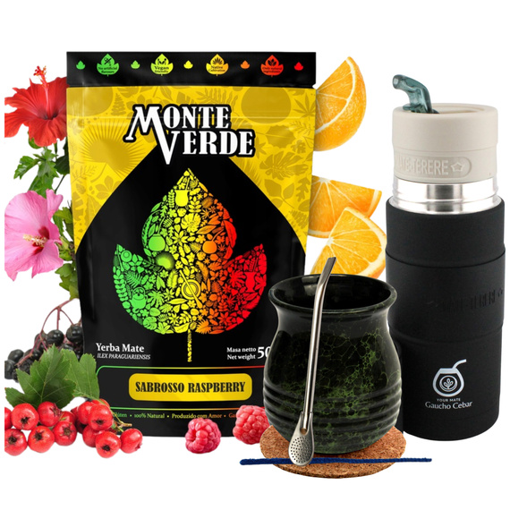 Zestaw Zestaw Yerba Mate Green Sabrosso Raspberry 500g Yerbomox + akcesoria