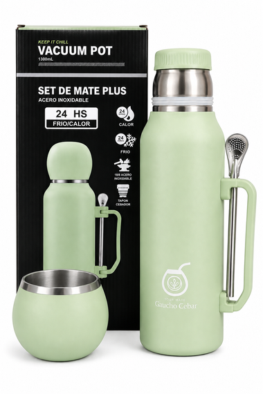 Termos SET DE MATE PLUS Green YERBA MATE 1,3 L + TYKWA + BOMBILLA