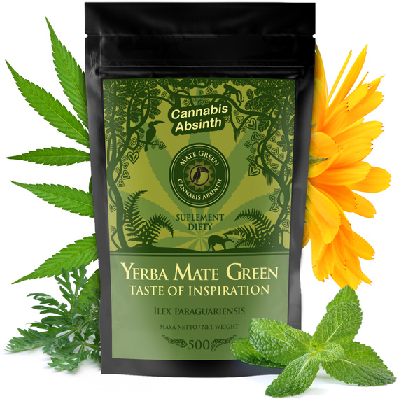 Zestaw Yerba Mate Green Cannabis Absinth 500g + Matero Tykwa Ceramiczna + Bombilla