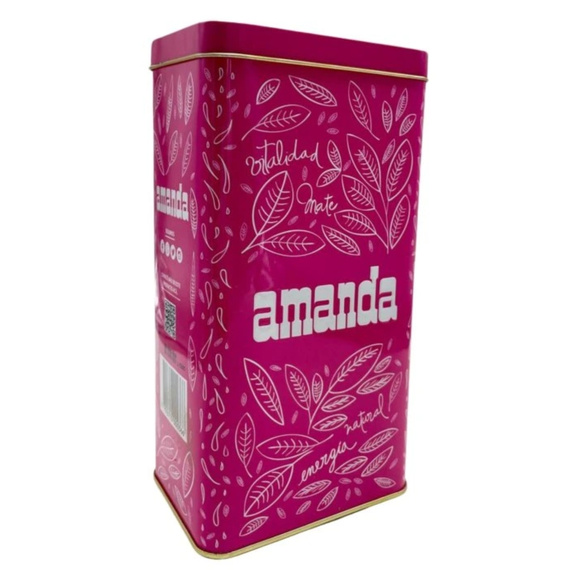 Yerba Mate Amanda Elaborada 500g w puszce Yerbera różowa z dozownikiem różowa