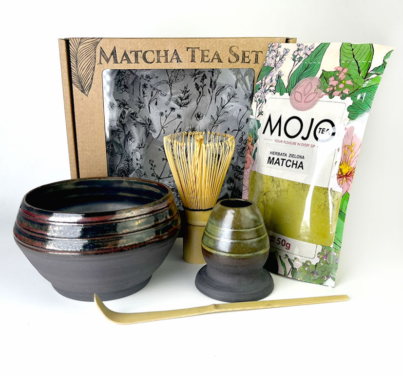 Zestaw Matcha Tea Set "Miedziany dzwoneczek" z ceramicznymi akcesoriami handmade w pudełku na prezent, 0.46 kg
