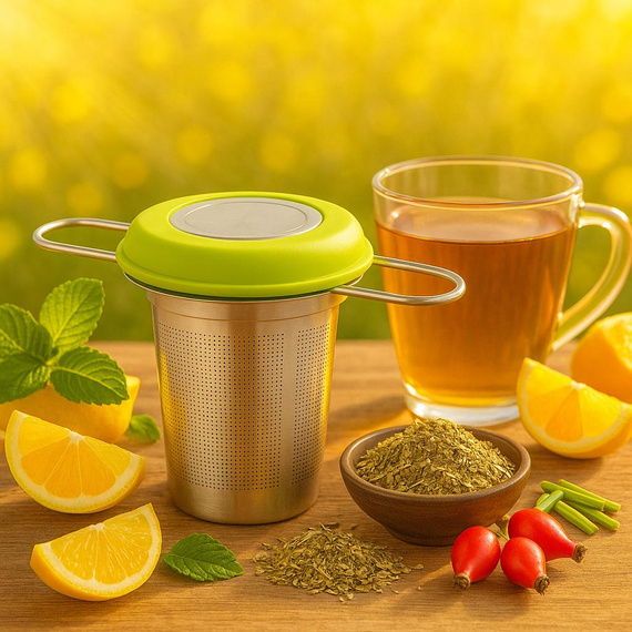 Zaparzacz do herbaty, ziół, yerba mate z rączką i pokrywką