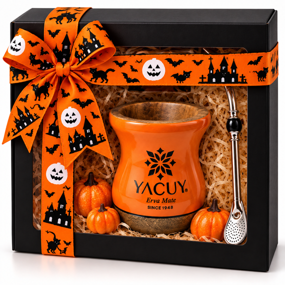 Zestaw Halloween Yerba Mate Yacuy Cuia Dynia Bombilla 22cm Pudełko Prezent