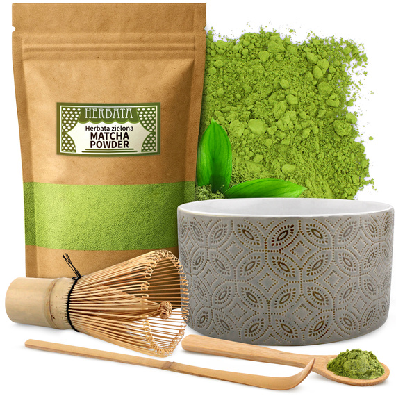 Zestaw Matcha z bambusowymi akcesoriami i miską