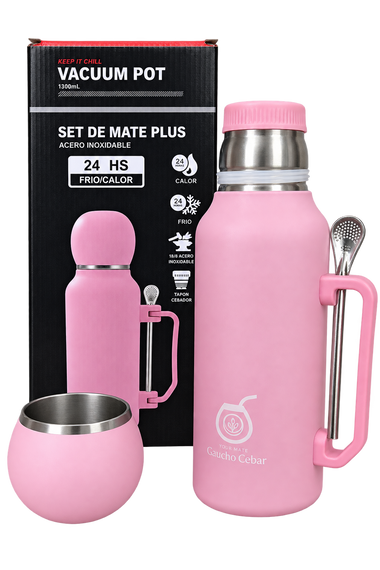Termos SET DE MATE PLUS Różowy YERBA MATE 1,3 L + TYKWA + BOMBILLA