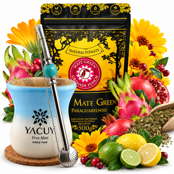 Zestaw Yerba Mate Green Matero Yacuy Cuia Bombilla BOLA Turkus Prezent