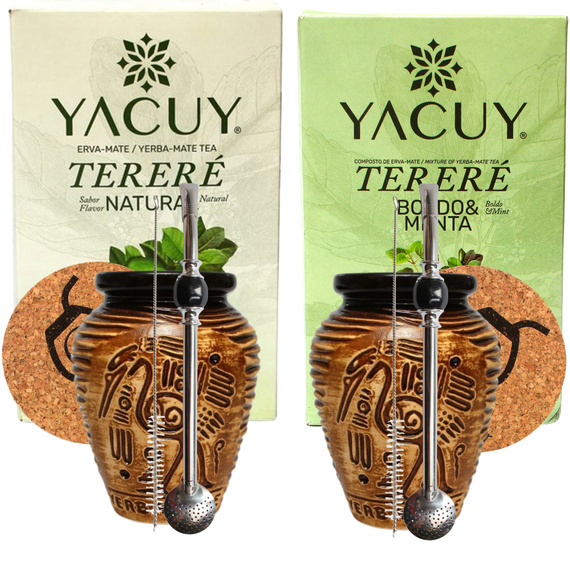 Zestaw Yerba Mate Yacuy Terere Natural, Boldo Menta  + Akcesoria DLA DWOJGA