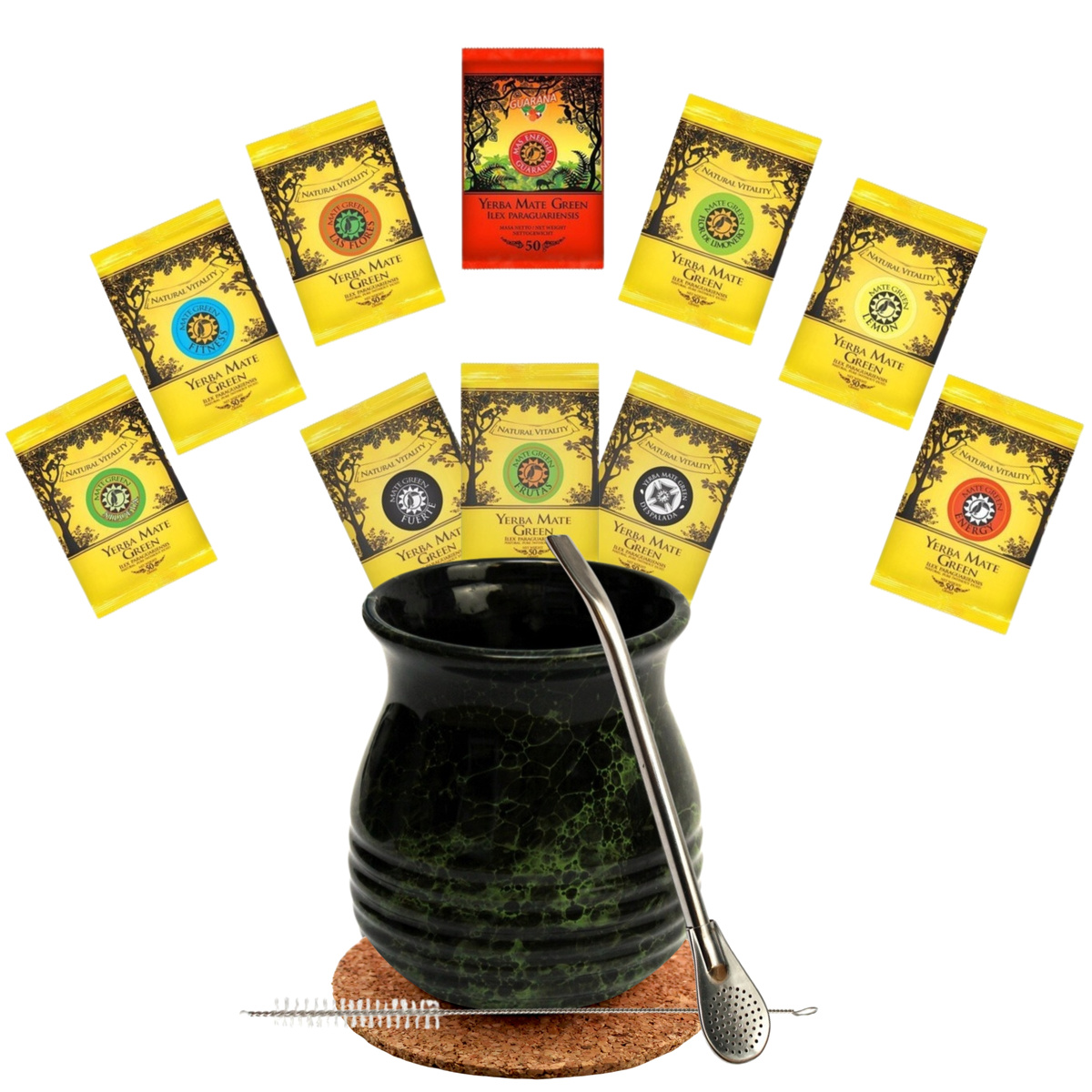 Zestaw Yerba Mate na start różne smaki i rodzaje + akcesoria 10 x 50 g/500g, 1.22 kg