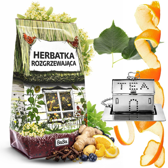 Herbatka Rozgrzewająca 100g w zestawie z metalowym zaparzaczem 