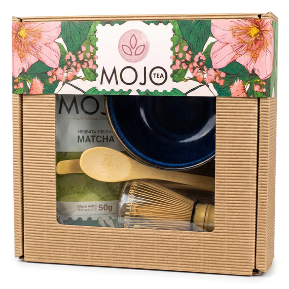 Zestaw Matcha MOJO TEA z bambusowymi akcesoriami  w pudełku prezentowym