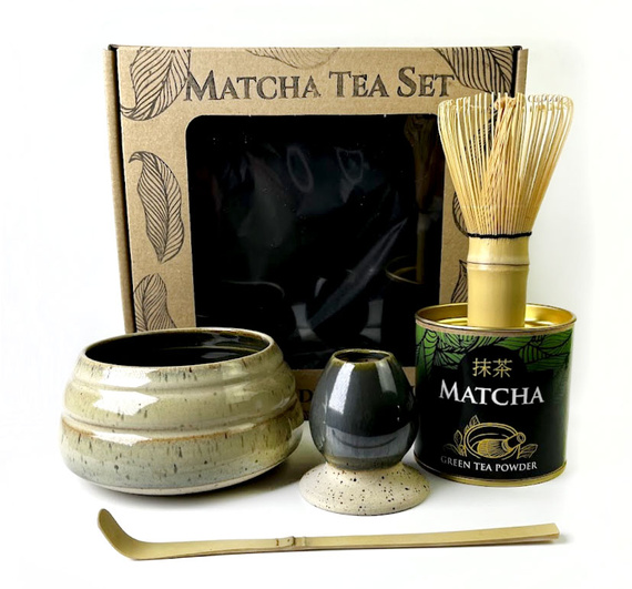 Zestaw Matcha Tea Set "Miód kremowany" z ceramicznymi akcesoriami handmade w pudełku na prezent