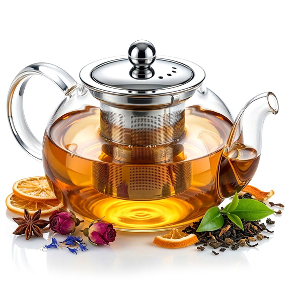 Szklany dzbanek z zaparzaczem do herbat, ziół, yerba mate 600 ml