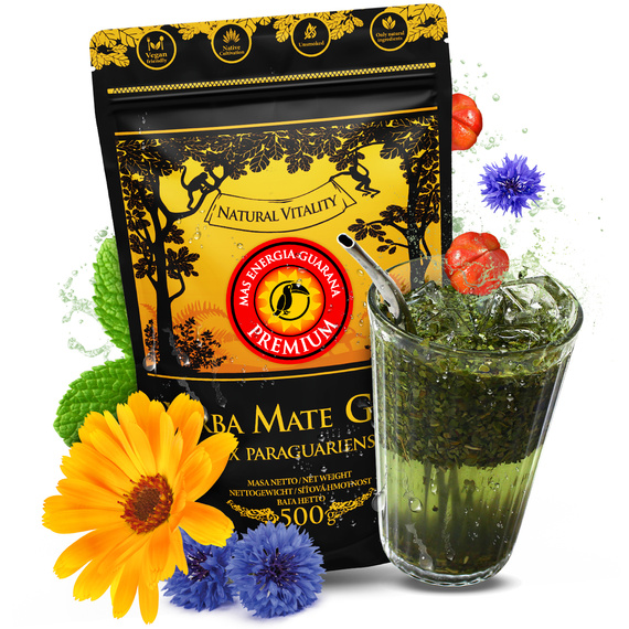 Zestaw Yerba Mate Green Cannabis Absinth 500g + Matero Tykwa Ceramiczna + Bombilla