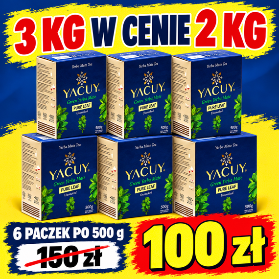 Yerba Mate Yacuy Łącznie 3 kg suszu w cenie 2 kg — zestaw za 100 zł.
