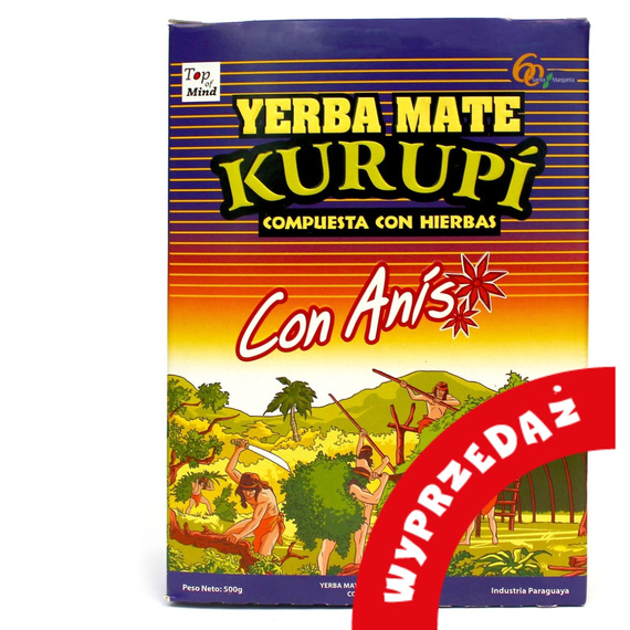  WYPRZEDAŻ Yerba Mate Kurupi con Anis 500g - delikatnie uszkodzone pudełko