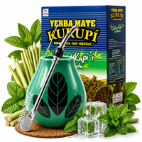 Yerba Mate Kurupi Cedron 500g + Matero Luka Hoja Turquoise + Bombilla 22cm z czarnym kamieniem