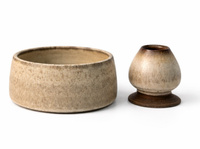 Ceramiczny zestaw do przygotowania herbaty Matcha - Miseczka i Podstawka pod Chasen "Rustic"