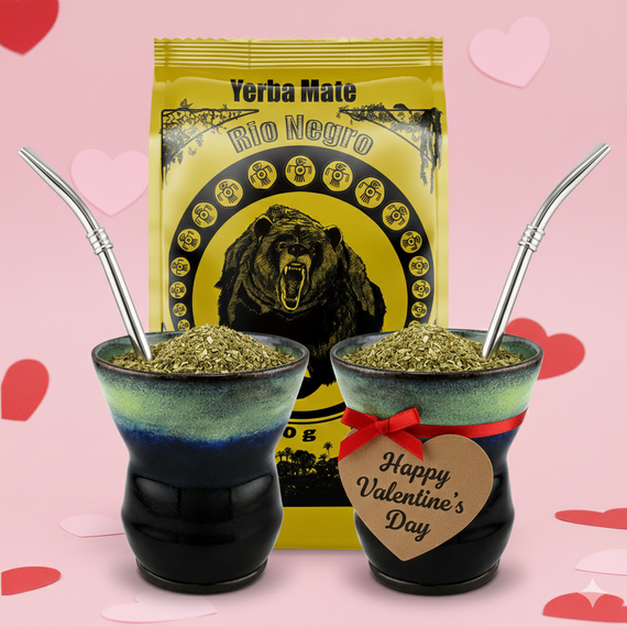 Walentynkowy Zestaw do Yerba Mate dla Dwojga z pięknymi, ręcznie wykonanymi Matero Cuia Shadow Tide!