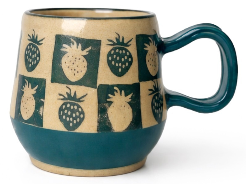 Ceramiczny kubek ręcznie robiony "Truskawkowe love" 350ml, 0.25 kg