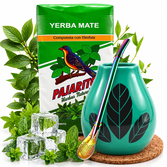 Zestaw Yerba Mate Pajarito Hierbas 500g Matero 350ml Bombilla Podkładka